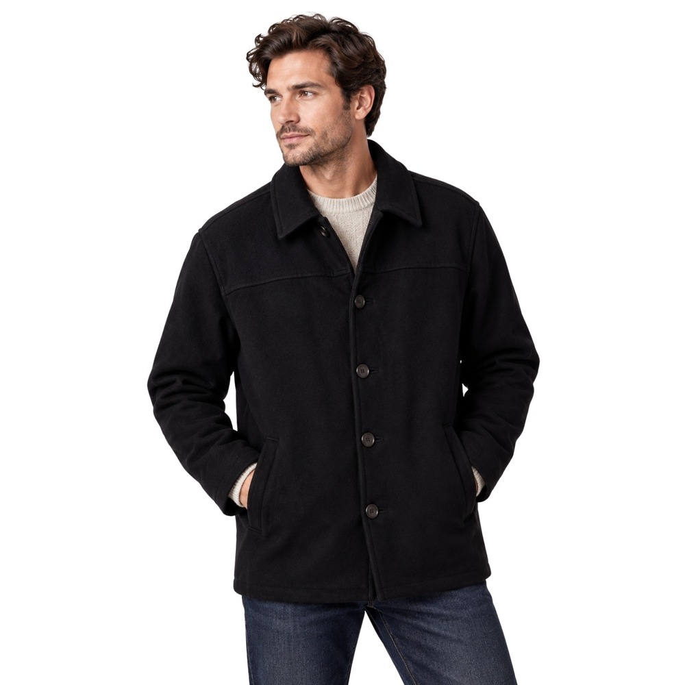 J. Crew Car Coat Mens XL Black Wool Blend Button Front Solid Collared Jacket